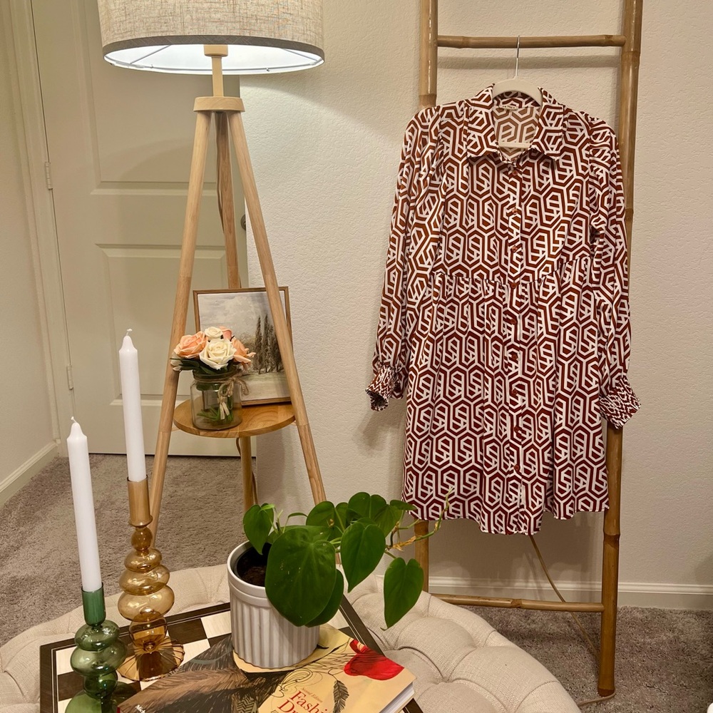 JODIFL Terracotta and White Boutique Shirt Dress